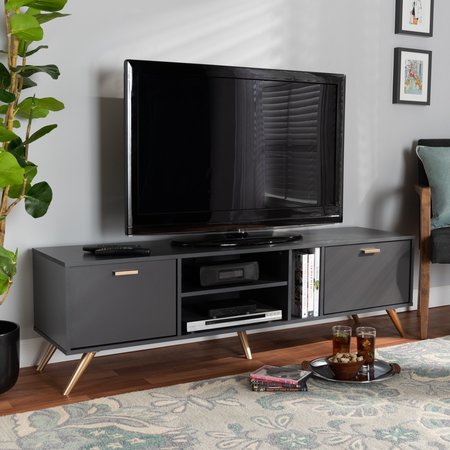 Baxton Studio Kelson Modern and Contemporary Dark Grey and Gold Finished Wood TV Stand 189-11572-ZORO